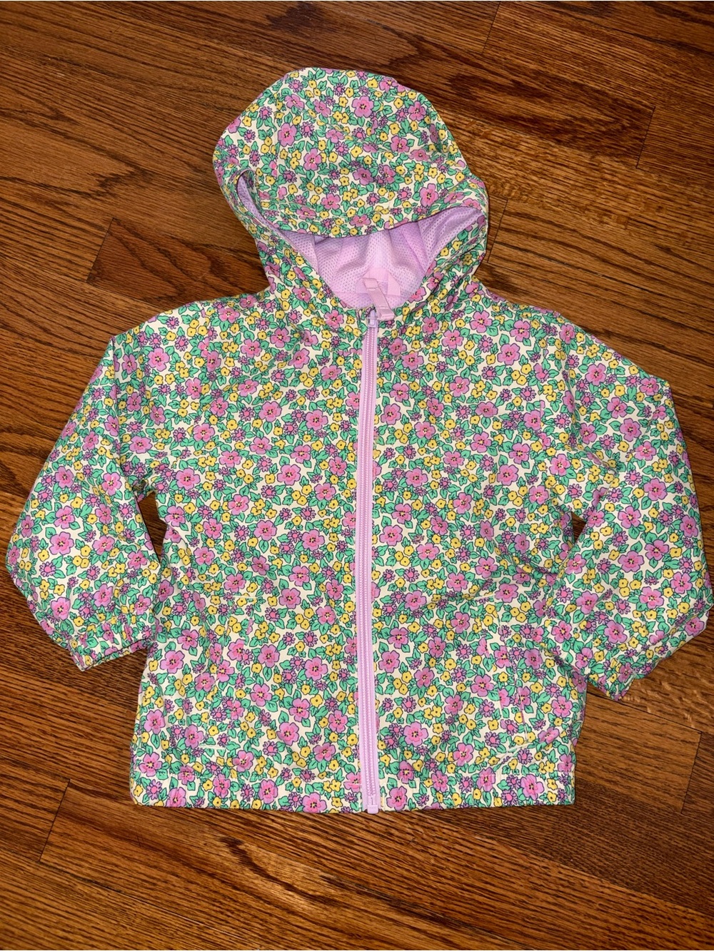 Cat & Jack Floral Hooded Windbreaker Jacket - Pink & Green 2T